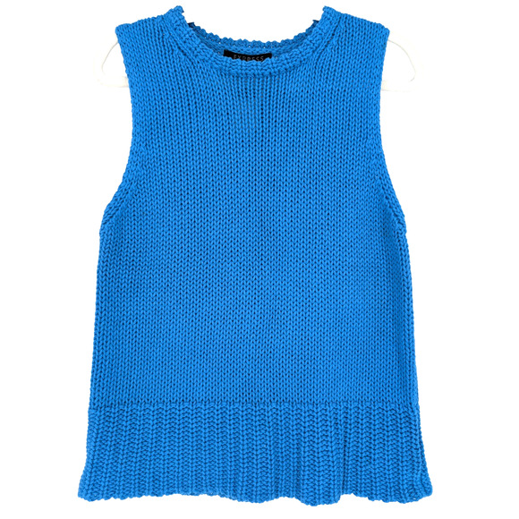 VTG 90s Express‎ Bright Blue Chunky Knit Preppy Twee Academia Sweater Vest Large - Picture 2 of 7
